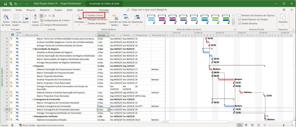 Como Visualizar o Caminho Crítico no Cronograma