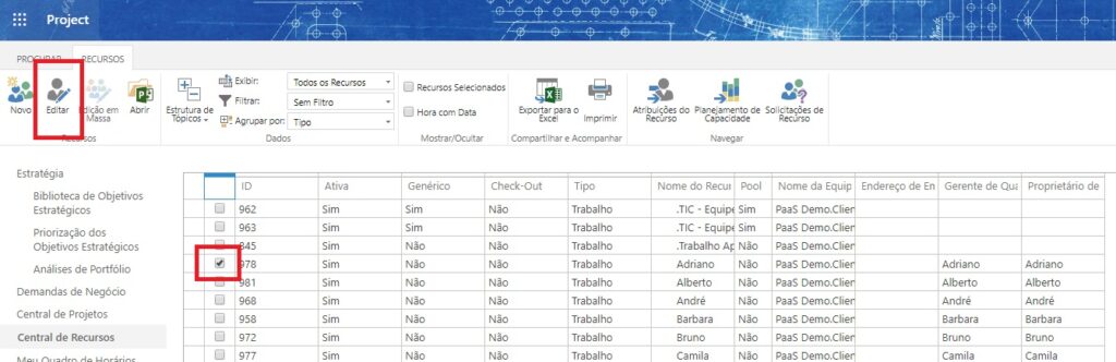 Como Criar e Editar Recursos Corporativos no Project Online