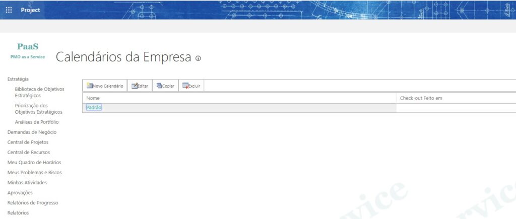 Calendários da Empresa no Project Online