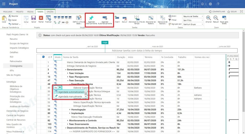 Project Online - Tipos de Agendamento de Tarefa